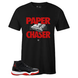 Black Crew Neck PAPER CHASER T-shirt to Match Bred 11
