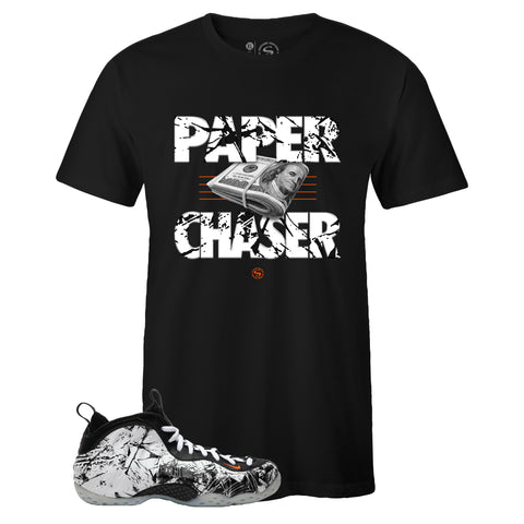 Black Crew Neck PAPER CHASER T-shirt To Match Air Foamposite One Shattered Backboard