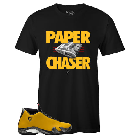 Black Crew Neck PAPER CHASER T-shirt To Match Air Jordan Retro 14 Reverse Ferrari