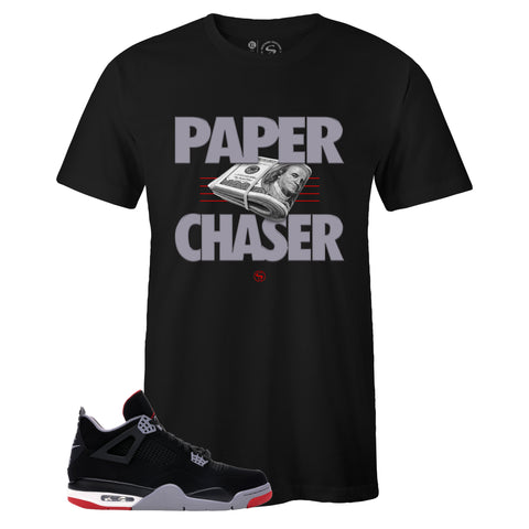 Black Crew Neck PAPER CHASER T-shirt To Match BRED 4