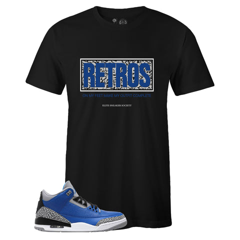 Black Crew Neck RETROS T-shirt to Match Air Jordan Retro 3 Blue Cement