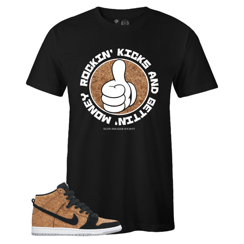 Black Crew Neck ROCKIN' KICKS T-shirt to Match Nike SB Dunk High Premium Cork