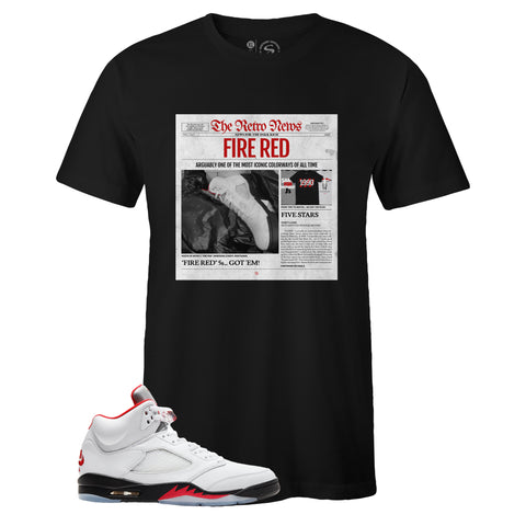 Black Crew Neck RETRO NEWS T-shirt to Match Air Jordan Retro 5 Fire Red