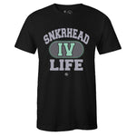 Black Crew Neck SNKRHEAD IV LIFE T-shirt To Match Air Jordan Retro 4 Green Glow