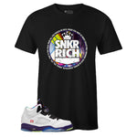 Black Crew Neck SNKR RICH T-shirt to Match Air Jordan Retro 5 Alternate Bel Air