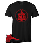 Black Crew Neck SNKR RICH T-shirt to Match Air Jordan Retro 12 Reverse Flu Game