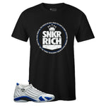 Black Crew Neck SNKR RICH T-shirt to Match Air Jordan Retro 14 Hyper Royal