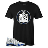 Black Crew Neck SNKR RICH T-shirt to Match Air Jordan Retro 14 Hyper Royal