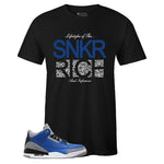 Black Crew Neck SNKR RICH T-shirt to Match Air Jordan Retro 3 Blue Cement