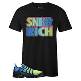 Black Crew Neck SNKR RICH T-shirt To Match Air VaporMax Plus Aurora Green