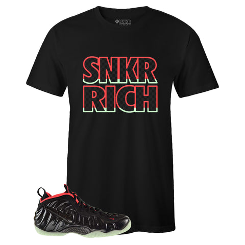 Black Crew Neck SNKR RICH T-shirt To Match Air Foamposite Pro Laser Crimson