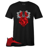Black Crew Neck GUNS IN SMOKE T-shirt to Match Air Jordan Retro 12 Reverse Flu Game