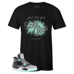 Black Crew Neck SOLE GLOW T-shirt To Match Air Jordan Retro 4 Green Glow