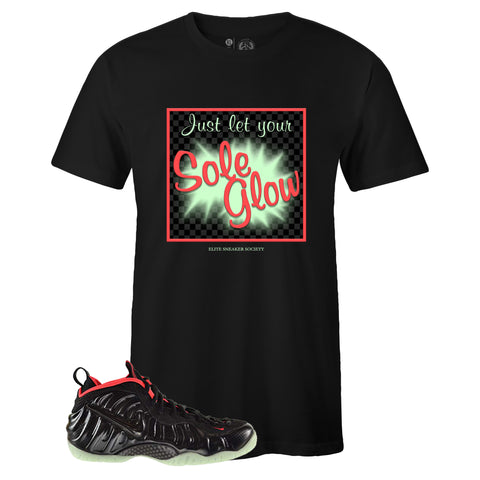 Black Crew Neck SOLE GLOW T-shirt To Match Air Foamposite Pro Laser Crimson