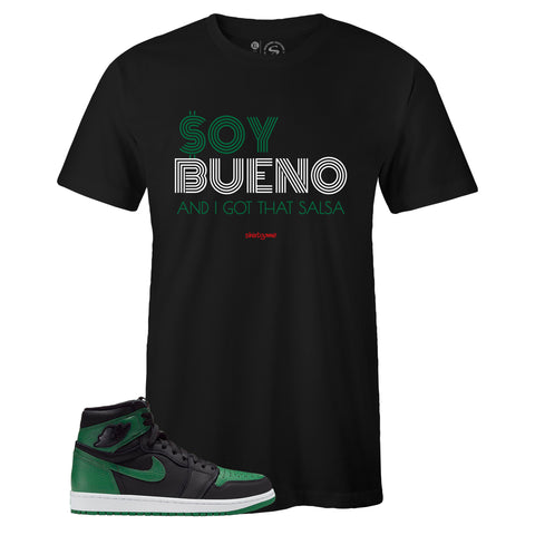 Black Crew Neck SOY BUENO T-shirt to Match Air Jordan Retro 1 OG Pine Green