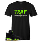 Black Crew Neck TRAP T-shirt to Match Air Jordan Retro 6 Electric Green