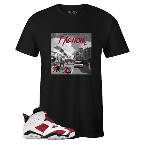 Black Crew Neck T-ACTION 2 T-shirt to Match Air Jordan Retro 6 Carmine