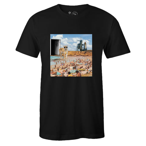 Black Crew Neck TIGER BEACH Graphic Novelty T-shirt