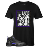 Black Crew Neck TOO SHORT T-shirt to Match Air Jordan Retro 12 Dark Concord