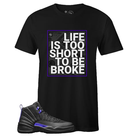 Black Crew Neck TOO SHORT T-shirt to Match Air Jordan Retro 12 Dark Concord