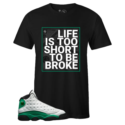 Black Crew Neck TOO SHORT T-shirt to Match Air Jordan Retro 13 Lucky Green