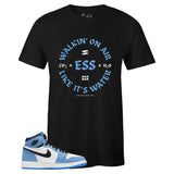 Black Crew Neck WALKIN' ON AIR T-shirt to Match Air Jordan Retro 1 University Blue