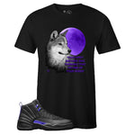 Black Crew Neck WOLF T-shirt to Match Air Jordan Retro 12 Dark Concord