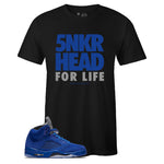 Black Crew Neck SNKR HEAD FOR LIFE T-shirt To Match Air Jordan Retro 5 Blue Suede
