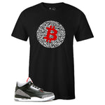 Black Crew Neck BITCOIN T-shirt To Match Air Jordan Retro 3 Black Cement