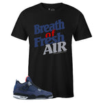 Black Crew Neck BREATH OF FRESH AIR T-shirt To Match Air Jordan Retro 4 WNTR Loyal Blue
