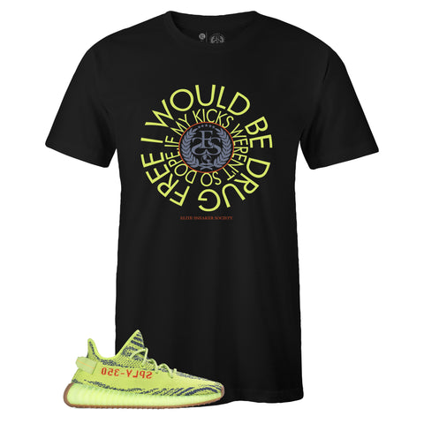 Black Crew Neck DRUG FREE T-shirt to Match Yeezy Boost 350 V2 Semi Frozen Yellow Yerba