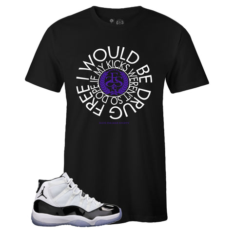 Black Crew Neck DRUG FREE T-shirt to Match Air Jordan Retro 11 CONCORD