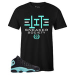 Black Crew Neck ELITE SNEAKER SOCIETY T-shirt To Match Air Jordan Retro 13 Island Green