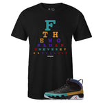Black Crew Neck EYE CHART T-shirt To Match Air Jordan Retro 9 Dream It Do It Flight Nostalgia