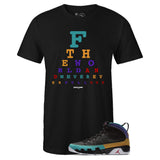 Black Crew Neck EYE CHART T-shirt To Match Air Jordan Retro 9 Dream It Do It Flight Nostalgia