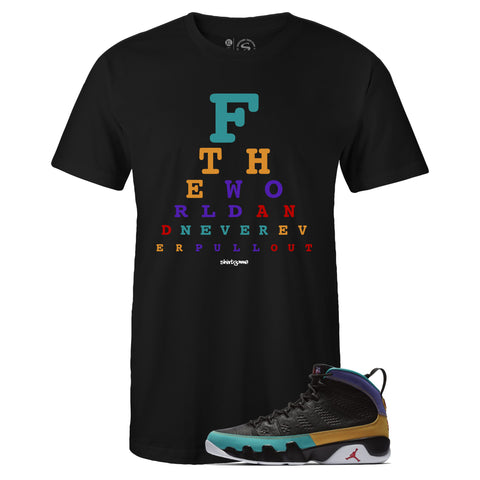 Black Crew Neck EYE CHART T-shirt To Match Air Jordan Retro 9 Dream It Do It Flight Nostalgia