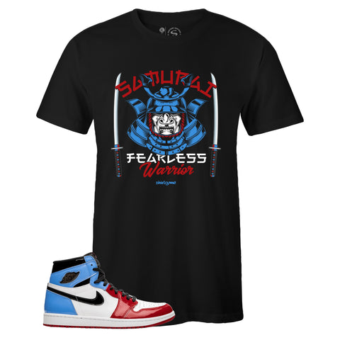 Black Crew Neck SAMURAI WARRIOR T-shirt To Match Air Jordan Retro 1 OG FEARLESS