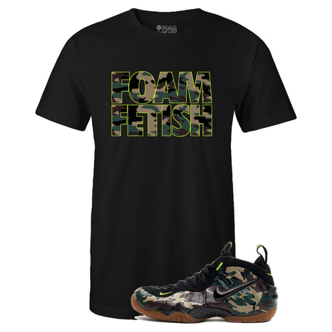Black Crew Neck FOAM FETISH T-shirt to Match Air Foamposite Pro Army Camo
