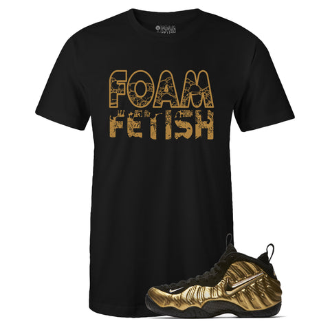 Black Crew Neck FOAM FETISH T-shirt to Match Air Foamposite Pro Metallic Gold