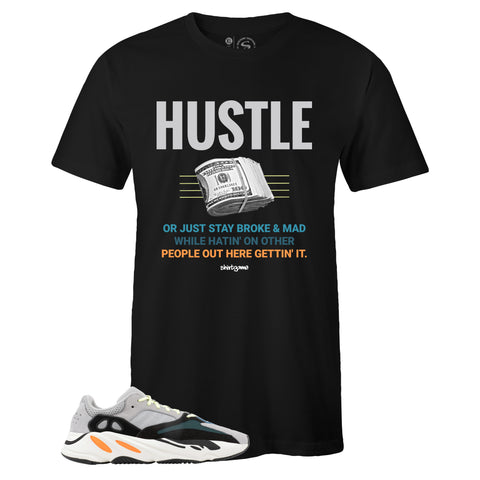 Black Crew Neck HUSTLE T-shirt to Match Yeezy Boost 700 Wave Runner