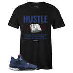 Black Crew Neck HUSTLE T-shirt To Match Air Jordan Retro 4 WNTR Loyal Blue