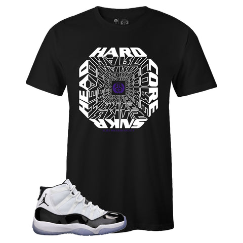 Black Crew Neck HARDCORE SNKRHEAD T-shirt to Match Air Jordan Retro 11 CONCORD
