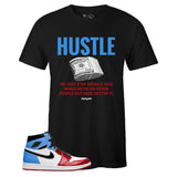 Black Crew Neck HUSTLE T-shirt To Match Air Jordan Retro 1 OG FEARLESS
