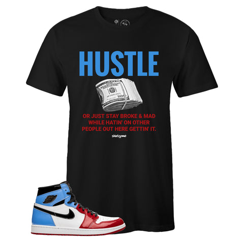 Black Crew Neck HUSTLE T-shirt To Match Air Jordan Retro 1 OG FEARLESS