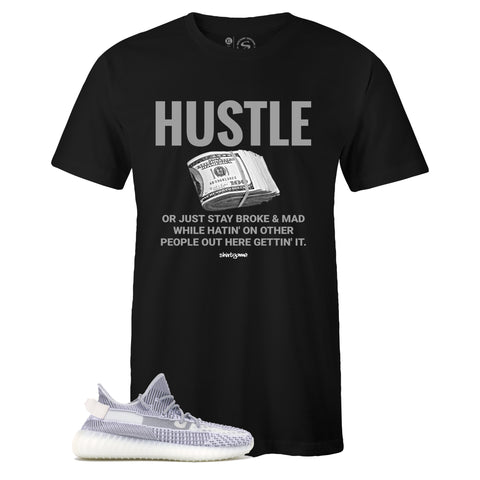 Black Crew Neck HUSTLE Sneaker T-shirt to Match Yeezy Boost 350 V2 Static