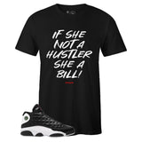 Black Crew Neck HUSTLER T-shirt to Match Air Jordan Retro 13 Reverse He Got Game