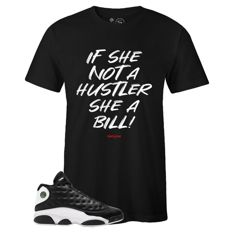Black Crew Neck HUSTLER T-shirt to Match Air Jordan Retro 13 Reverse He Got Game