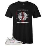 Black Crew Neck MONEY POWER RESPECT T-shirt to Match Yeezy Boost 350 v2 Zebra