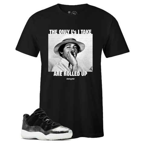 Black Crew Neck ROLLED UP 420 T-shirt to Match Air Jordan Retro 11 Low Barons