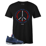 Black Crew Neck PEACE T-shirt To Match Air Jordan Retro 4 WNTR Loyal Blue